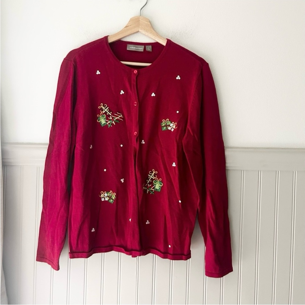 Croft & Barrow Large Red Cardigan with Embroidered Christmas Accents